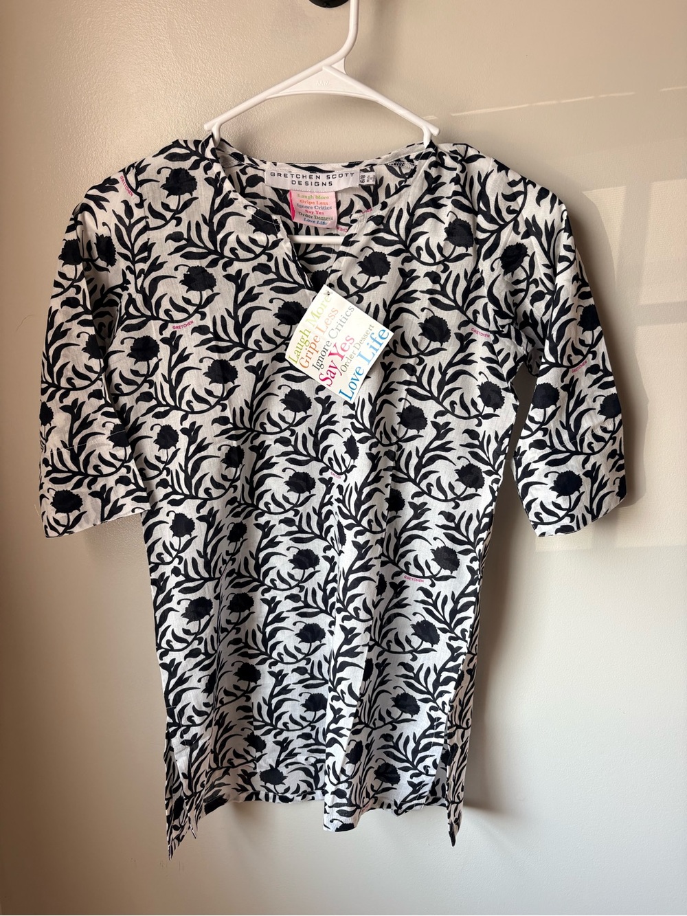 Gretchen Scott Designs Kids Black and White Floral V-Neck Tee